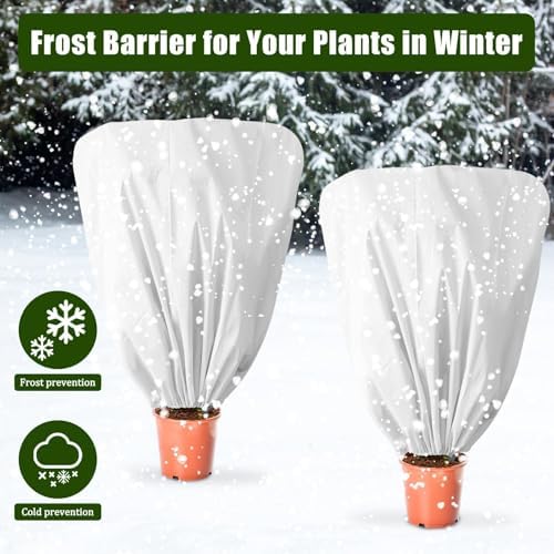 8 Pcs Plant Covers Frost Protection Bag 47"X31.5" Winter Reusable Plants Jacket with Drawstring Shrub Protection Wraps Bags Frost Blanket for Winter Outdoor Garden Plants