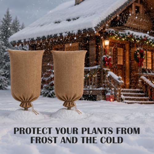 3 Pack 24” × 40” Burlap Winter Plant Cover Bags with Drawstring