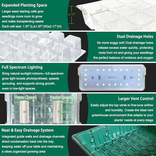 Seed Starter Trays with Grow Lights and Heat Mat, 2 Pack for Seed Starting