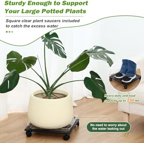 1 Pack 12" Metal Square Plant Caddy with Wheels Large Iron Rolling Plant Stand with Casters Heavy-Duty Plant Dolly Coaster Plant Pot Mover Roller Base for Indoor Outdoor, Black