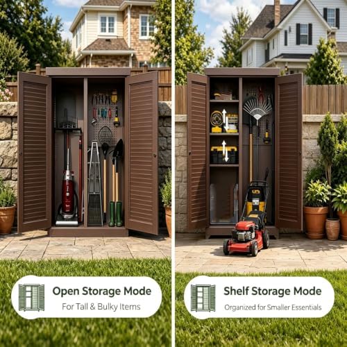 Outdoor Storage Shed with Lockable Doors, Large Tool Storage Shed, Brown