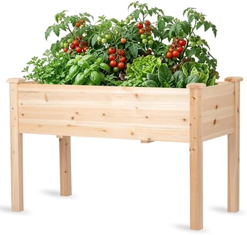 Raised Garden Bed with Legs, 48x24x30 inch Wood Elevated Planter with Protective Liner for Vegetable Flower Herb, Outdoor Planter Box Kit for Balcony Patio Backyard, Natural