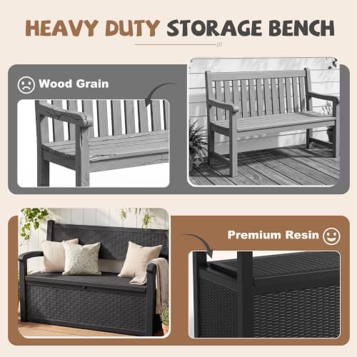 Outdoor Bench Storage Deck Box,130 Gallon Waterproof Wicker