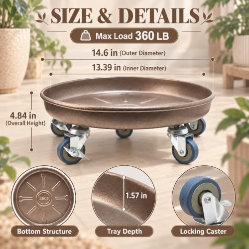 1 Pack 14.6 Inch Metal Plant Caddy, Copper