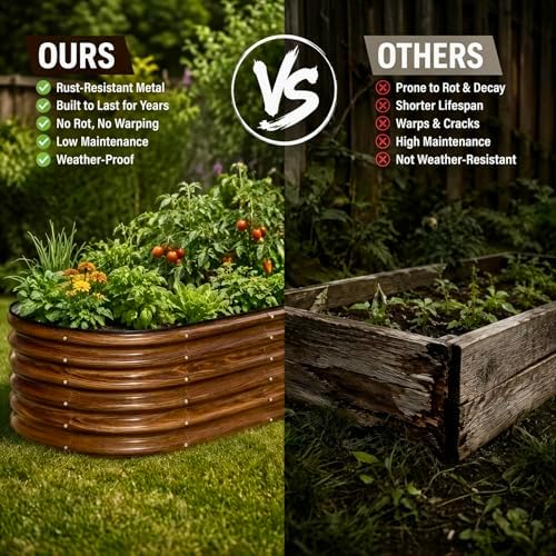 4x2x1.5ft Raised Garden Bed Outdoor, 17" Tall Galvanized Metal Planter Box, Oval Raised Garden Bed Kit for Planting Vegetables Plants Fruits, Brown