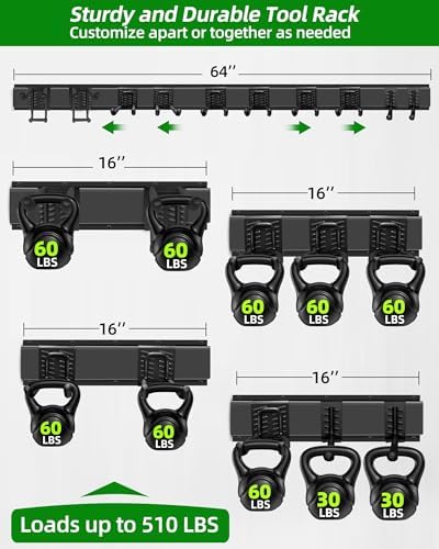 PIYILO 64 in Garage Tool Organizer Wall Mount, Adjustable Tool Storage Rack