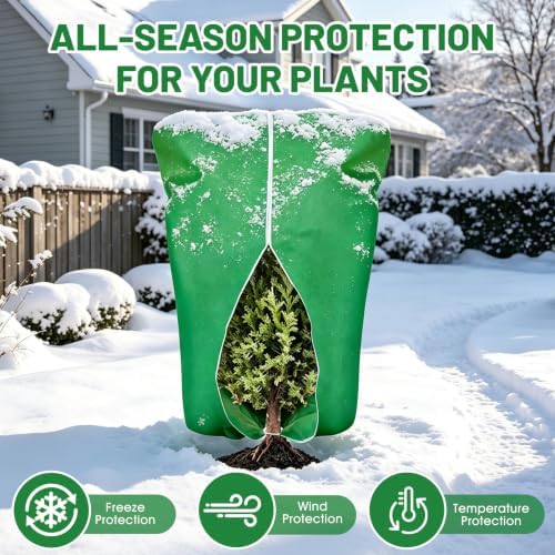 4 Pcs Plant Covers Frost Protection Bag 90"X75" Winter Reusable Plants Jacket with Zipper Drawstring Large Plant Protection Wraps Bags Frost Blanket for Winter Outdoor Garden Plants