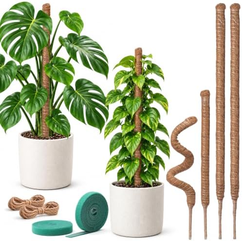 4 Pack Moss Pole Monstera Plant Support, 2 Pack 28" & 2 Pack 48" Bendable Plant Stakes Made of Real Coco Coir Support for Climbing Indoor Plants, Tall Moss Stick Trellis for Pothos & Philodendron