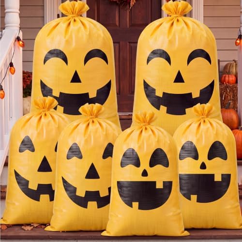 Pajean 6 Pcs Halloween Pumpkin Leaf Lawn Bags Reusable Woven Fall Yard