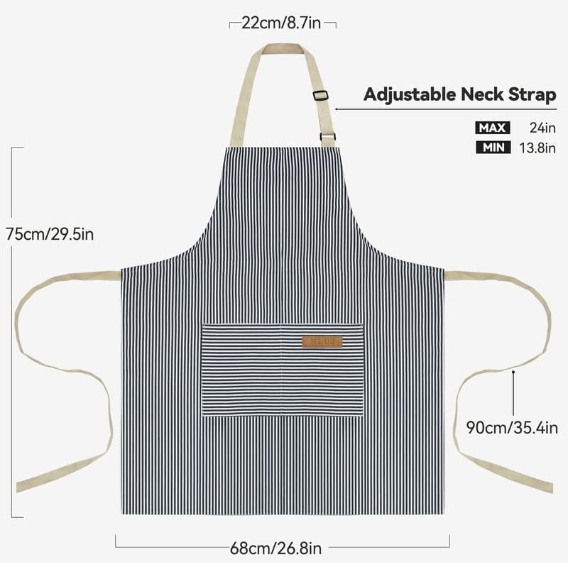 2 Pack Kitchen Cooking Aprons, Adjustable Bib Soft Chef Apron with 2 Pockets for Men Women (Blue Pinstripes/Pink Pinstripes)
