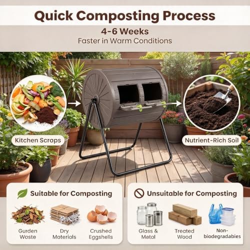 Dual Chamber Tumbling Composter, 37.5 Gal Outdoor Bin, BPA-Free