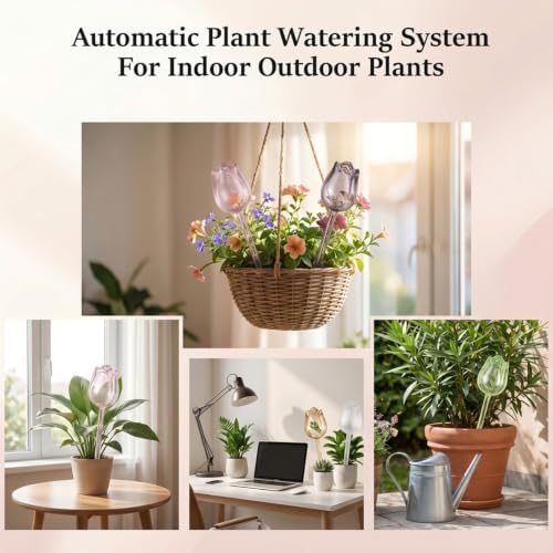 15 Pcs Plastic Watering Bulbs for Indoor Plants, Flower Shaped Watering Globes Tulip Self Water Devices, Automatic Plant Water Globes Bulk for Indoor Outdoor Garden Decoration, 5 Colors