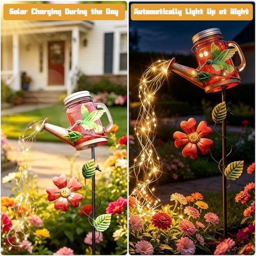Solar Watering Can Light, Hummingbird Outdoor Decor Lights