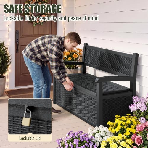 120 Gallon Outdoor Storage Bench, Storage Box, Deck Box, Black