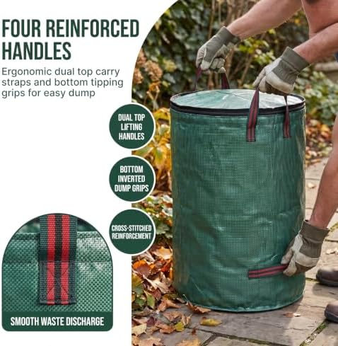 Leaf collection bag - 72 gallons, gardening gloves, eco-friendly reusable covered leaf storage bag, for cleaning outdoor debris, leaves, mowing the lawn and outdoor item recycling bags,2PCS