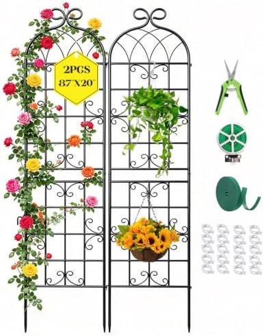 2 Pack 86.7" Black Metal Garden Trellis for Climbing Plants, Heavy Duty