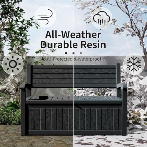 80 Gallon Outdoor Storage Bench Deck Box, Classic Black