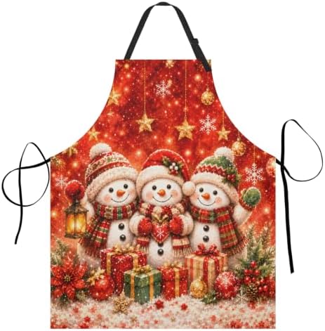 Christmas Aprons Red Snowman Kitchen Apron with 2 Pockets