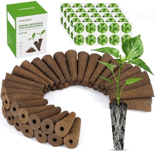 50pcs Hydroponic Pods Kit: Compatible with AeroGarden Herb Kits with 50 Grow Sponges; 50 Pods Lable, Highly Breathable - Indoor Garden Kit Supplies for Most Brands