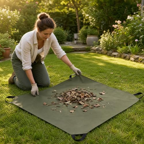 Debris Collection Tarp with Corner Handles Tear-Resistant Foldable Garden Leaf Mat Foldable Garden Ground Mat for Outdoor Item Covering