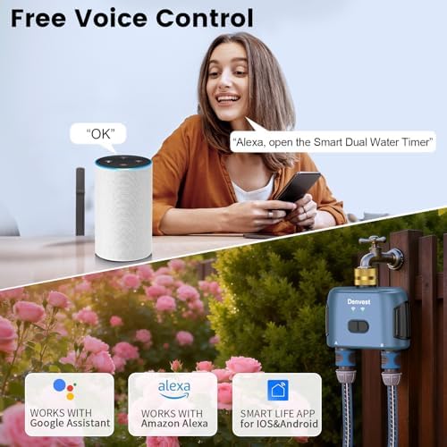 WiFi Water Timer for Garden Hose with Brass Inlet,Smart Hose Timer with WiFi Hub, APP & Voice Control,Up to 20 Watering Plans, 2-Zone Sprinkler Drip Irrigation System Controller for Yard Lawn Watering