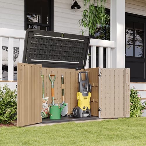 Aoxun Outdoor Storage Cabinet 35 Cu.Ft Outdoor Trash Can Storage Shed,Brown