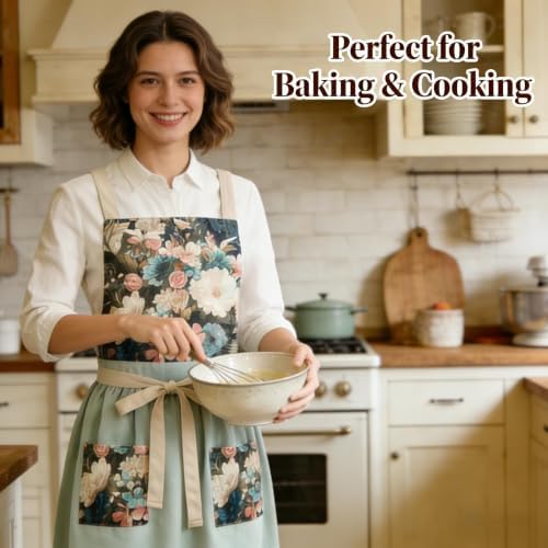 Aprons for Women with Pockets, Vintage Pinafore Apron for Kitchen Gardening