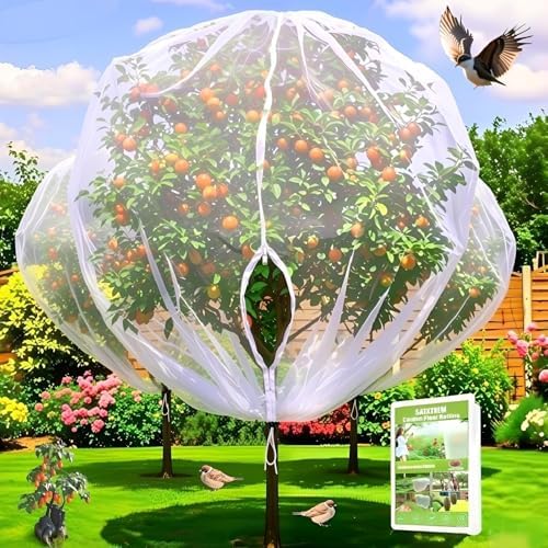 1 Pack 12x16Ft Extra Large Drawstring & Zipper Fruit Tree Netting Cover - Reusable Bird Netting for Blueberry Bushes, Anti-Cicada/Deer/Squirrel Large Plant Protection Net