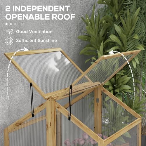 Outsunny Wooden Raised Garden Bed with Polycarbonate Greenhouse, Natural