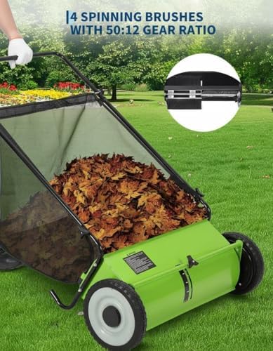 21-Inch Push Lawn Sweeper with 4-Brush System, 3.5 Cu. Ft Push Mower Bag & Heavy-Duty Steel Frame for Yard and Garden Cleanup – Adjustable Brush Height, Collapsible Design
