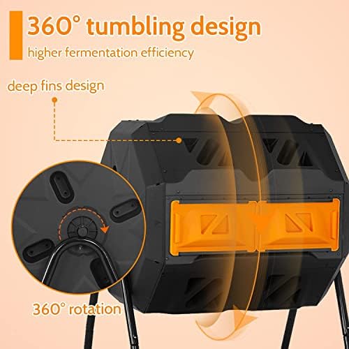 43 Gallon Compost Bin Outdoor With Dual Chamber Sliding Doors, Tumbling Composter, Manual Tiller Composters Tumbling or Rotating