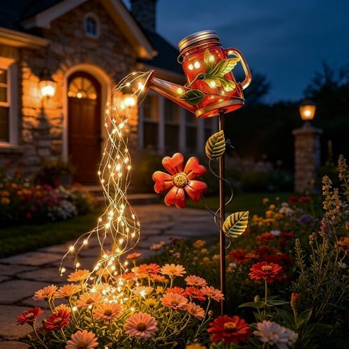 Solar Watering Can Light, Hummingbird Outdoor Decor Lights