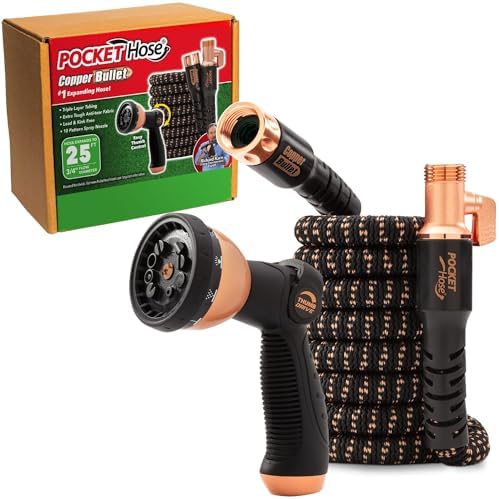 Pocket Hose Copper Bullet 25 FT Expandable Garden Hose, 10-Pattern Nozzle