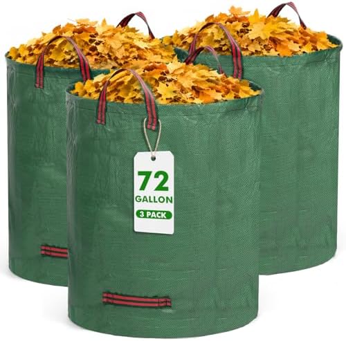 Reusable Yard Waste Bags, 72 Gallon Lawn and Leaf Bags 3-Pack, Collapsible Heavy-Duty Garden Bags, Stand-Up Yard Waste Container for Leaves, Grass Clippings and Lawn Debris