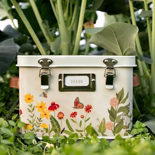Wildflower Botanicals Tin Seed Organizer Storage Box, Garden Seed Packet Vault Container, Gardening Supplies, Greenhouse Accessories, Gardening Gifts for Women
