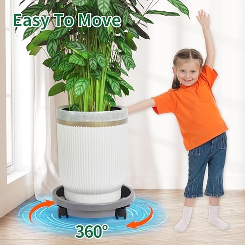 1 Pack 12 inch Plant Caddy with Wheels, Drainage & Self-Watering Design, Movable Wheeled Round Planter Saucer Stand Coaster, Planter Pots Dolly Rack Tray Indoor Outdoor