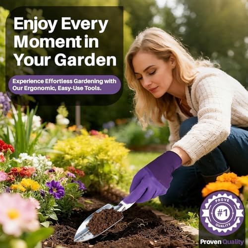 Garden Tool Set, 10 Pcs Heavy Duty Gardening Tool Kit Women Garden Gift Set Aluminum with Non Slip Ergonomic Handle, Storage Tote Bag and Gloves, Garden Supplier for Women&Men(Purple)