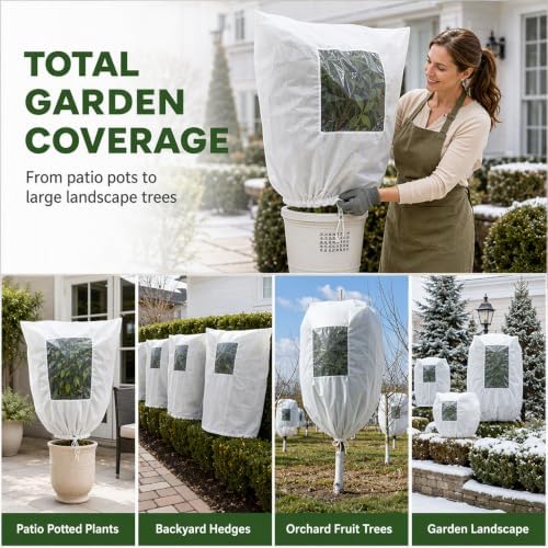 New Plant Frost Protection Covers with Viewing Window (Green * 23.6" W x 31.5" H)