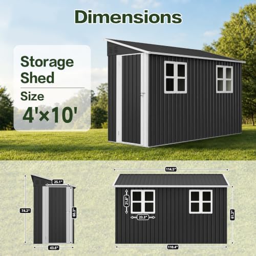 YOPTO 4x10 FT Lean to Shed W/Floor,Reversible Installation,Black
