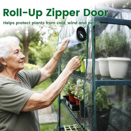 Worth Garden 5 Tier Mini Greenhouse - 75'' H x 27'' L x 19'' W - Sturdy Portable Gardening Shelves with Transparent PVC Cover - Small Porch Green House for Growing Plants Flowers Indoor & Outdoor