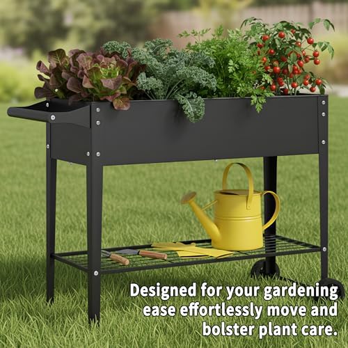 Elevate 2Pcs 32" Tall Raised Garden Bed with Wheel,Planter Box for Backyard,Outdoor Garden, Patio, Balcony, 400lb Capacity,Black