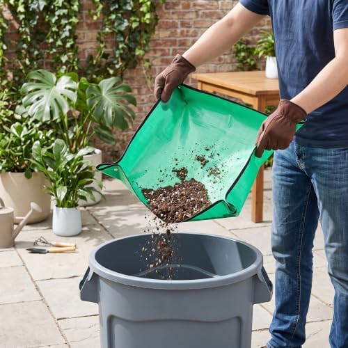 Waterproof Gardening Repotting Mat, Foldable Transplanting Tarp with Snap-Up Corners - Indoor & Outdoor Plant Potting Mat for Succulents, Gardening Tools, and Soil Mess Control