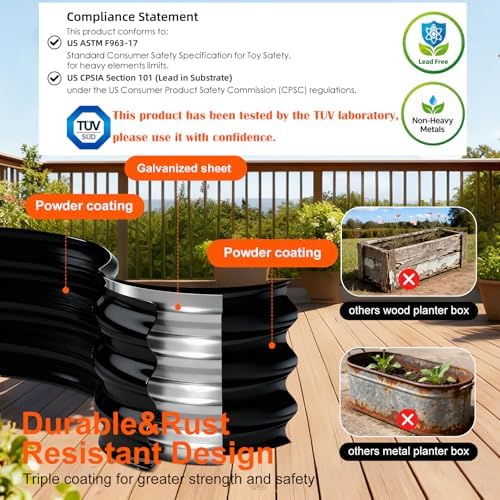 Rakukiri Raised Garden Bed Outdoor, GRS Certified Recycled Metal Planter Box 2 Sets, 4FT Galvanized Oval Herb Garden Kit, Bottomless Large Garden Beds for Vegetables Flowers, Rust-Resistant Black