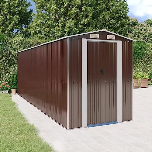 Large Metal Garden Shed, 75.6 x 75.6 x 87.8 Inch Outdoor Storage Cabinet, Galvanized Steel Tool Organizer for Backyard, Patio, and Lawn