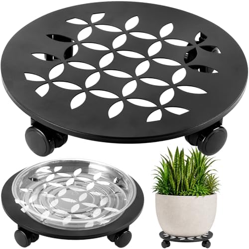 1 Pack 13" Large Metal Plant Caddy with Wheels Heavy-Duty Plant Dolly Pot Mover Rollers Rolling Plant Stands Indoor Outdoor Wheeled Plant Holder Coaster Trolley, Black