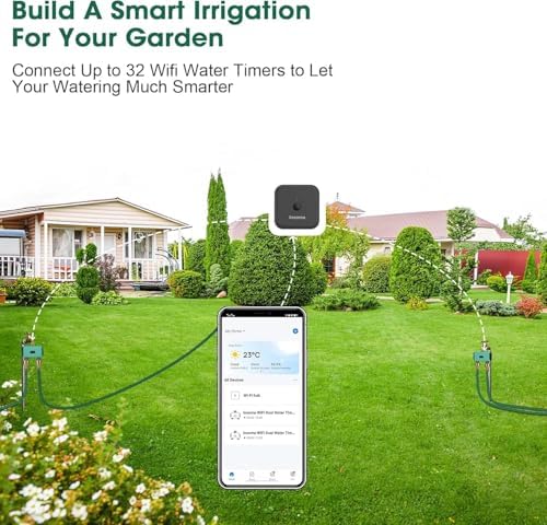 Smart WiFi Sprinkler Timer with Gateway, 2 Water Outlet Garden Hose Timer