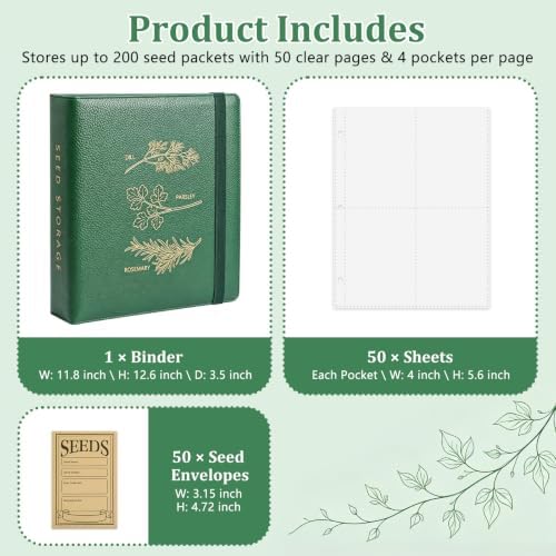 Seed Storage Binder Organizer for 200 Seed Packets 50 Sheets