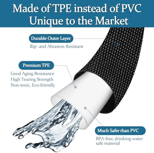 Garden Hose 75 ft, Made of TPE (BetterThan PVC/Hybrid Polymer), Lightweight yet Durable Water Hose with Ergonomic Grip, Drinking Water Safe Material, All-Weather, 3/4" GHT Fittings