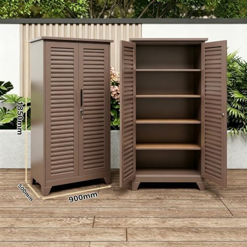 Outdoor Storage Shed with Lockable Doors, Large Tool Storage Shed, Brown