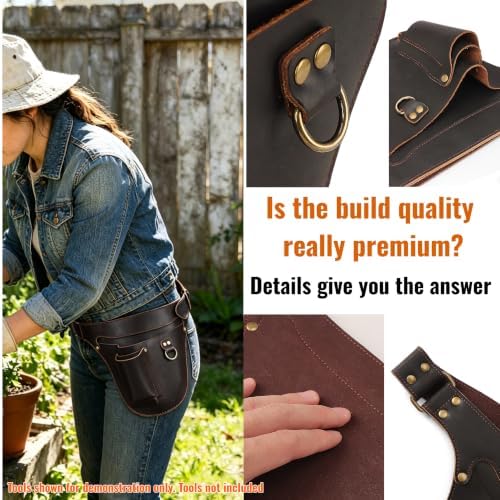 Leather Florists Tool Belt Bag,3 Pockets,Adjustable Gardeners Waist Holster